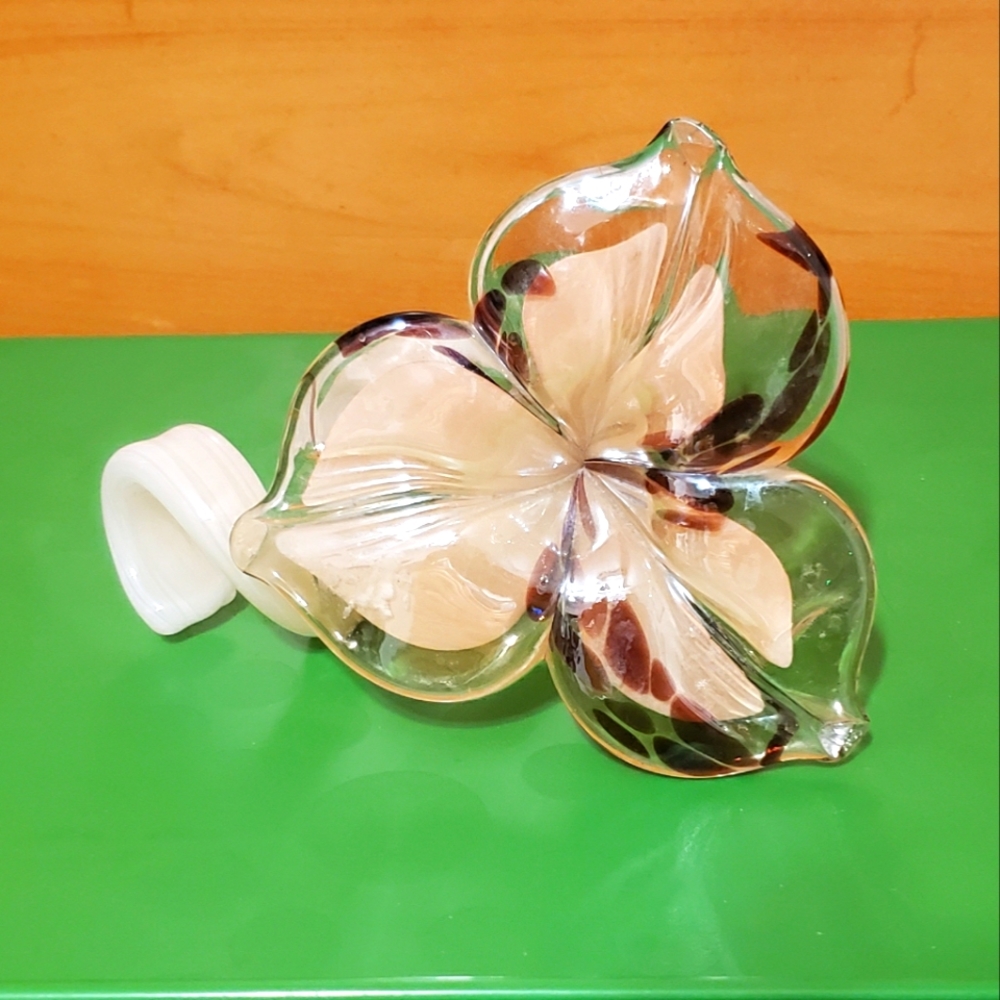 Murano Hand Blown Glass Flower with Curly Stem